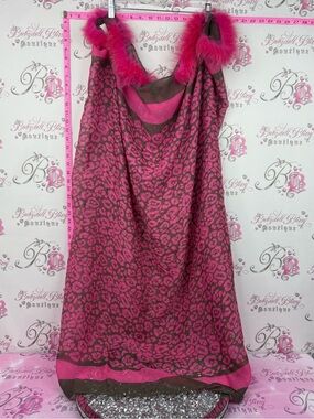 Blue fox skin scarf dyed fur pink Fuchsia Leopard-Print Fur Trim circle scarve